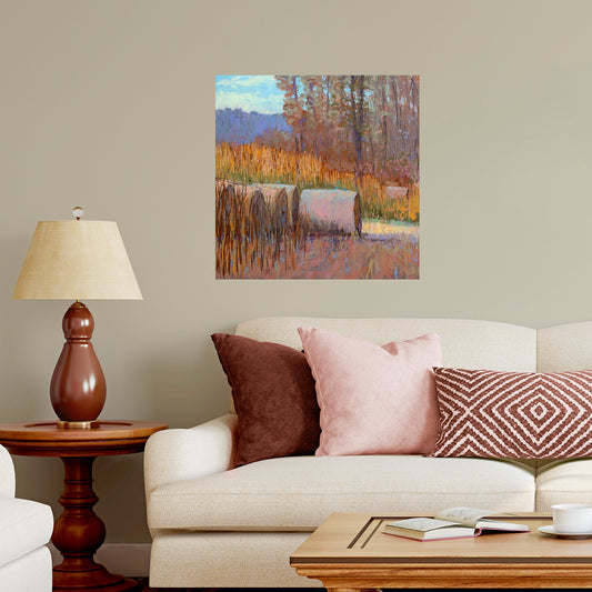Autumn Haybales, Fine Art Giclee Print On Gallery Wrap Canvas, 24" x 24"