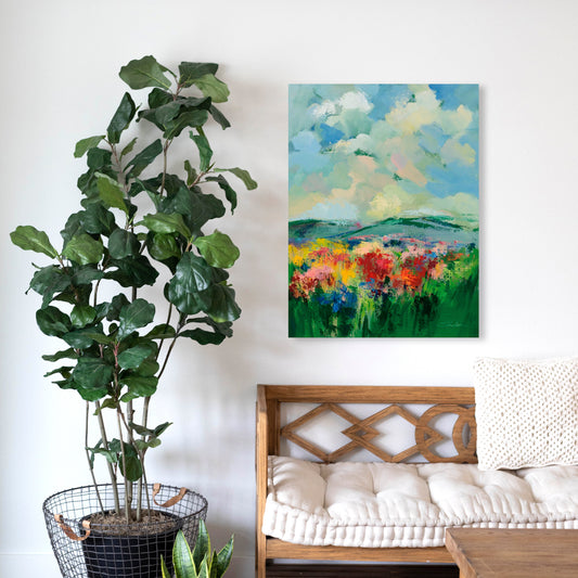 Green Meadow Ii, Fine Art Giclee Print On Gallery Wrap Canvas, 32" x 24"