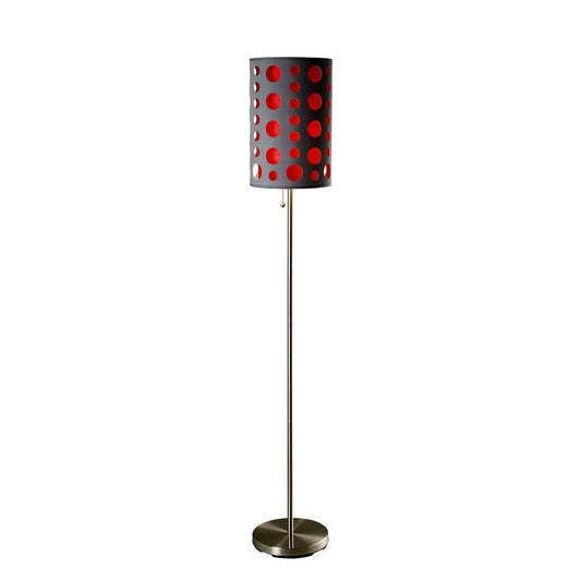 66" Tall Metal Floor Lamp, Retro design with Grey and Red Shade
