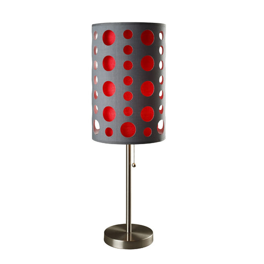 33" Tall Metal Table Lamp, Retro design with Grey and Red Shade