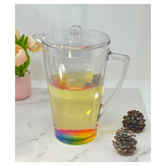 LeadingWare Rainbow Plastic Pitcher with Lid, 2.5 Qt, Unbreakable, BPA Free