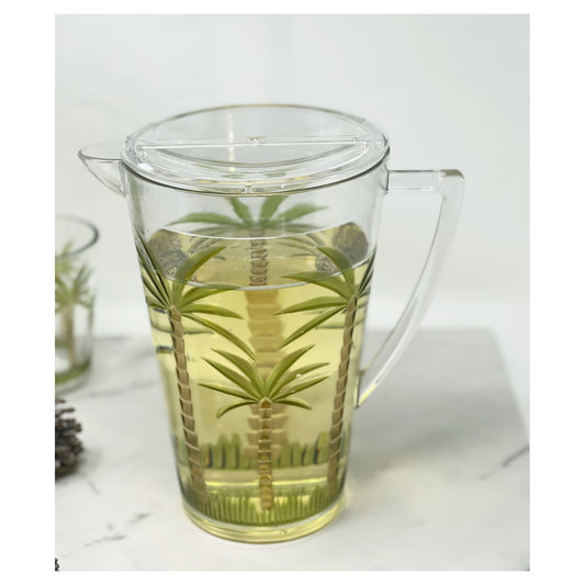 LeadingWare Palm Tree Plastic Pitcher with Lid, 2.75 Qt, Unbreakable, BPA Free