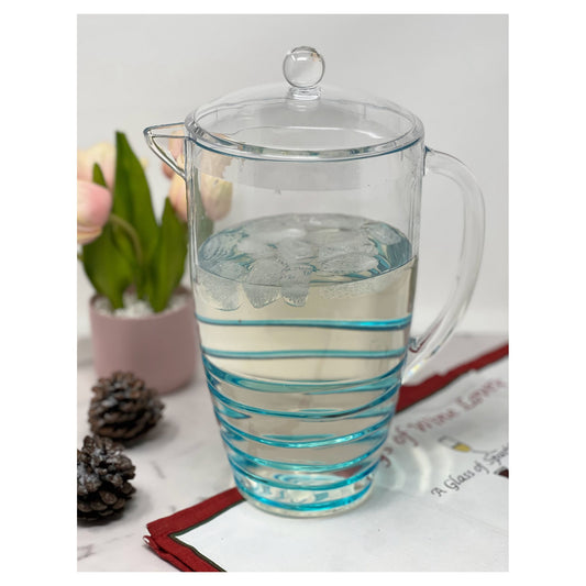 LeadingWare Swirl Plastic Pitcher with Lid, 2.5 Qt, Unbreakable, BPA Free, Blue