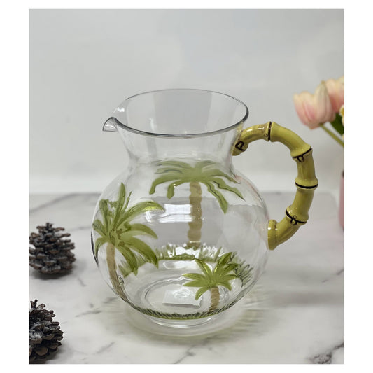LeadingWare Palm Tree Plastic Pitcher with Lid, 3 Qt, Unbreakable, BPA Free