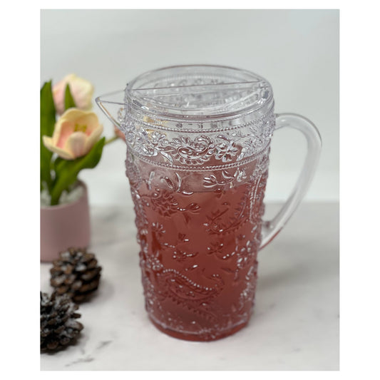 LeadingWare Paisley Plastic Pitcher with Lid, 2.5 Qt, Unbreakable, BPA Free, Clear