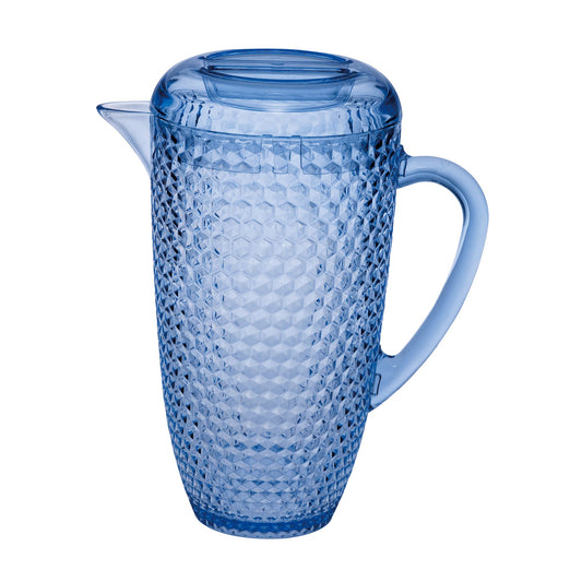 Diamond Cut Plastic Water Pitcher with Lid, 2.5 Qt, BPA-Free, Blue