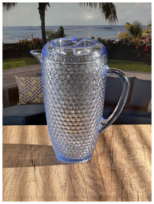 LeadingWare Diamond Cut Plastic Pitcher with Lid, 2.5 Qt, Unbreakable, BPA Free, Blue
