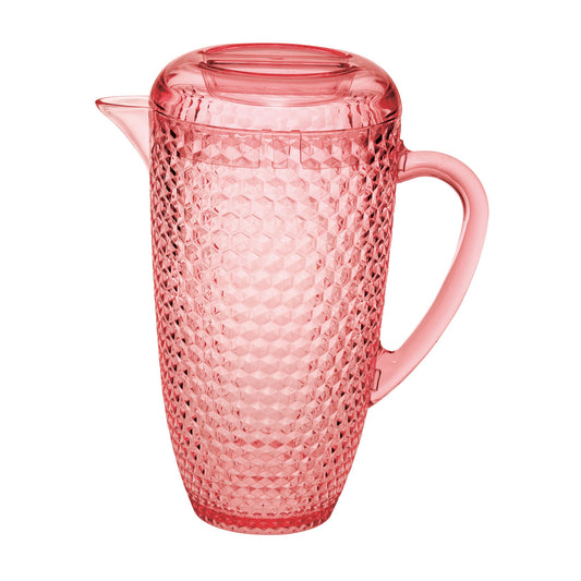 Diamond Cut Plastic Water Pitcher with Lid, 2.5 Qt, BPA-Free, Pink
