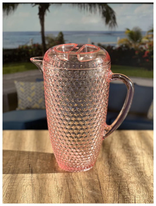 LeadingWare Diamond Cut Plastic Pitcher with Lid, 2.5 Qt, Unbreakable, BPA Free, Pink