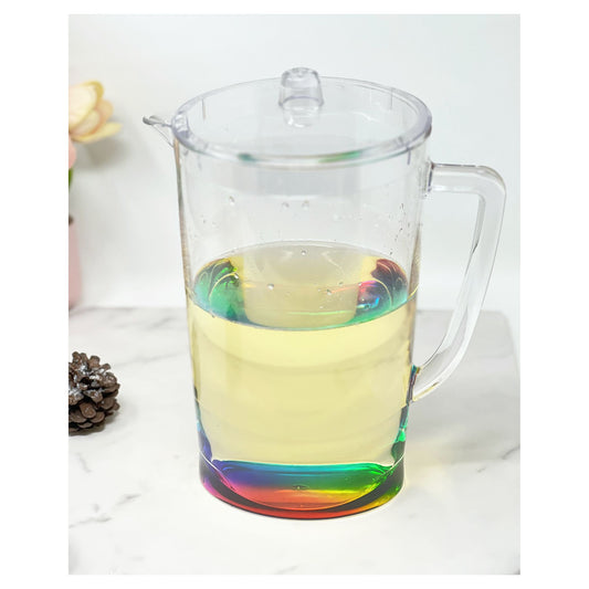 Oval Halo Plastic Water Pitcher with Lid, 2.75 Qt, Rainbow Design