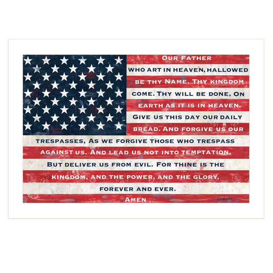 "Our Father Prayer on Flag" by Annie LaPoint, Ready to Hang Framed Print, White Frame