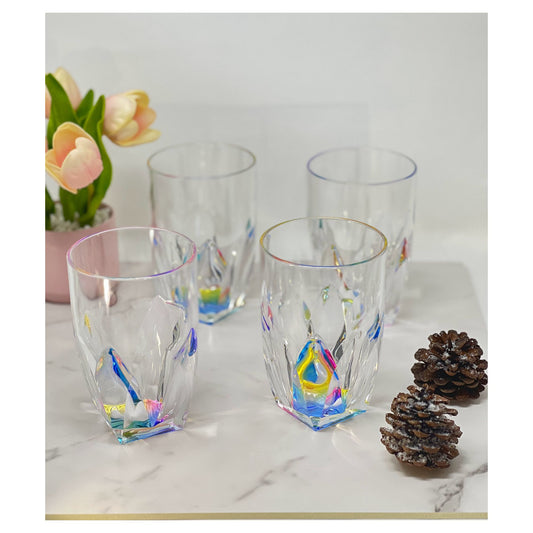 LeadingWare Rainbow Diamond Acrylic Highball Glasses Set of 4, 17oz, BPA Free, Shatterproof