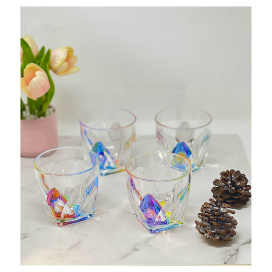 LeadingWare Rainbow Diamond Acrylic DOF Glasses Set of 4, 9oz, BPA Free, Shatterproof
