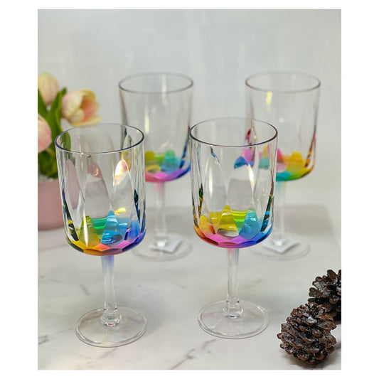 LeadingWare Rainbow Acrylic Wine Glasses Set of 4, 16oz, Unbreakable, BPA Free