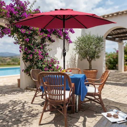7.5FT Patio Market Table Umbrella, UV-Resistant Canopy and Tilt Button, Red