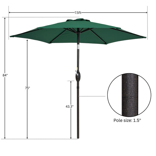 7.5FT Patio Market Table Umbrella, UV-Resistant Canopy and Tilt Button, Dark Green