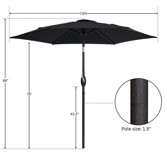 7.5FT Patio Market Table Umbrella, UV-Resistant Canopy and Tilt Button, Black