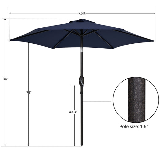 7.5FT Patio Market Table Umbrella, UV-Resistant Canopy and Tilt Button, Navy Blue