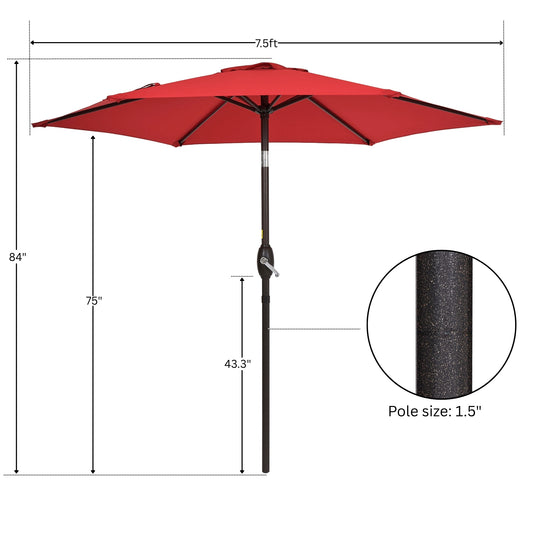 7.5FT Patio Market Table Umbrella, UV-Resistant Canopy and Tilt Button, Chili Red