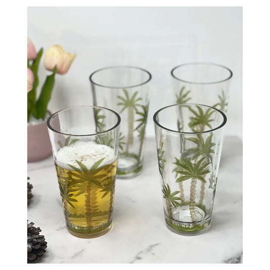 LeadingWare Palm Tree Acrylic Highball Glasses Set of 4, 20oz, BPA Free, Shatterproof