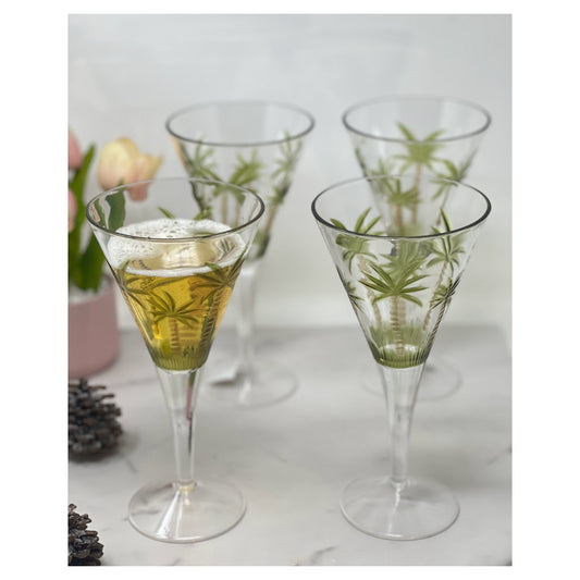 LeadingWare Palm Tree Acrylic Wine Glasses Set of 4, 14oz, Unbreakable, BPA Free