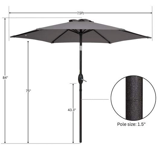 7.5FT Patio Market Table Umbrella, UV-Resistant Canopy and Tilt Button, Gray
