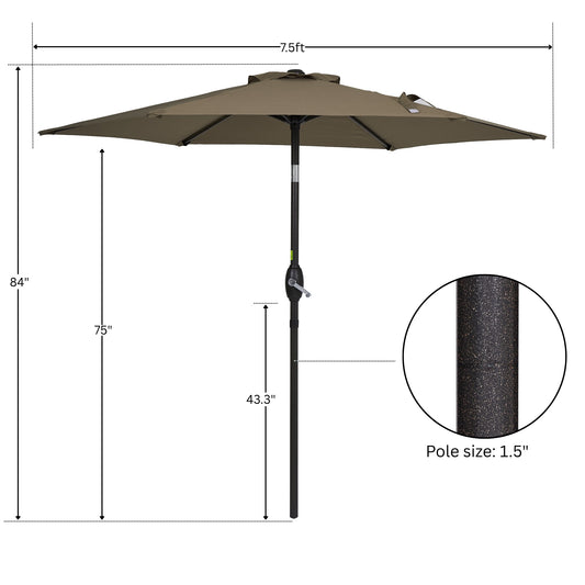 7.5FT Patio Market Table Umbrella, UV-Resistant Canopy and Tilt Button, Taupe