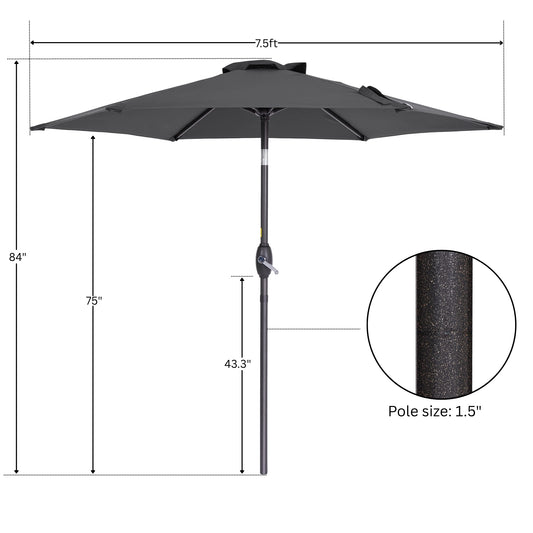 7.5FT Patio Market Table Umbrella, UV-Resistant Canopy and Tilt Button, Dark Gray