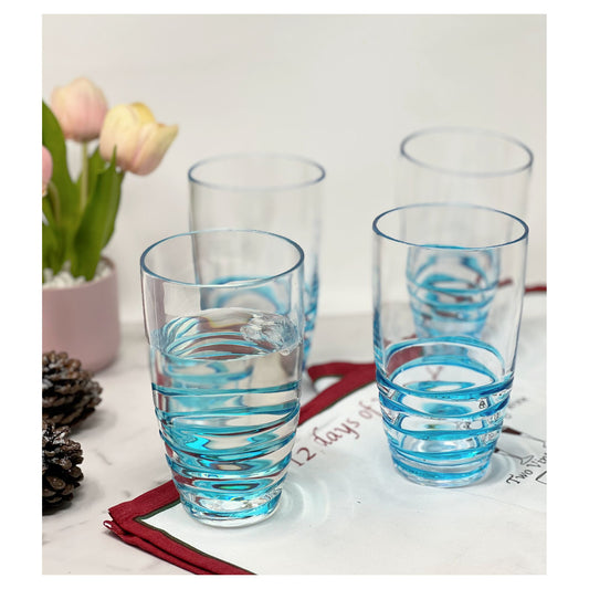 LeadingWare Swirl Acrylic Highball Glasses Set of 4, 20oz, BPA Free, Shatterproof, Blue