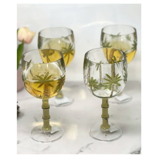 LeadingWare Palm Tree Plastic Wine Glasses Set of 4 (16oz), BPA Free Acrylic Wine Glass Set, Unbreakable Red Wine Glasses, White Wine Glasses