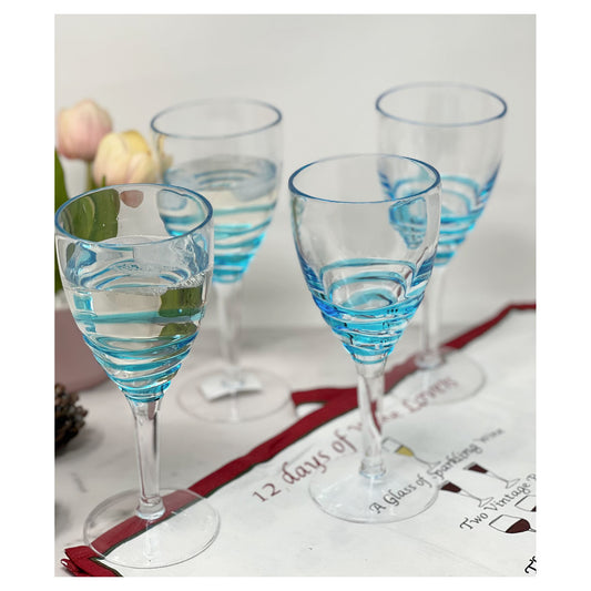 LeadingWare Swirl Acrylic Wine Glasses Set of 4, 12oz, Unbreakable, BPA Free, Blue