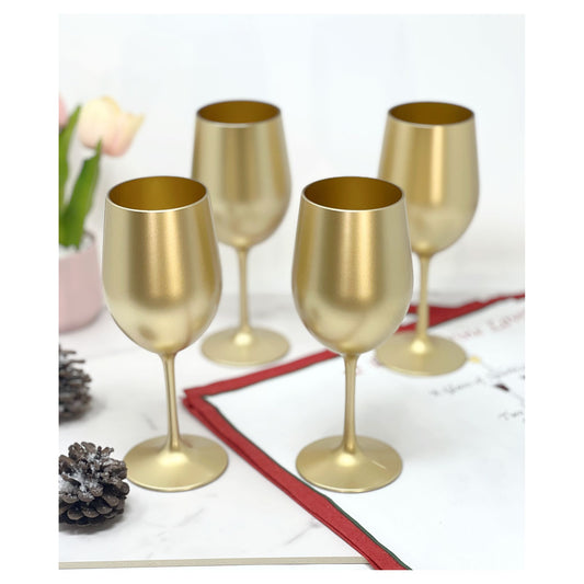 LeadingWare Metallic Gold Acrylic Wine Glasses Set of 4, 12oz, Unbreakable, BPA Free