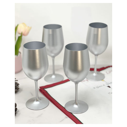 LeadingWare Metallic Silver Acrylic Wine Glasses Set of 4, 12oz, Unbreakable, BPA Free