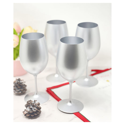 LeadingWare Metallic Silver Acrylic Wine Glasses Set of 4, 20oz, Unbreakable, BPA Free