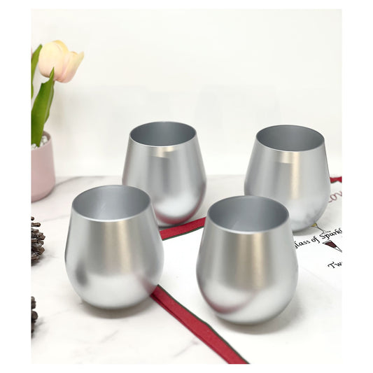 LeadingWare Metallic Silver Acrylic Wine Glasses Set of 4, 18oz, Unbreakable, BPA Free
