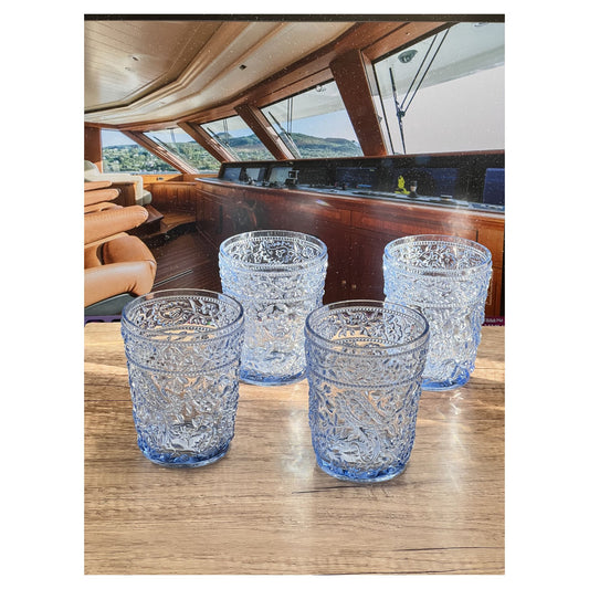 LeadingWare Paisley Acrylic DOF Glasses Set of 4, 13oz, BPA Free, Shatterproof, Blue