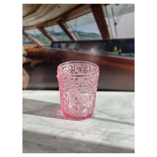 Paisley Acrylic DOF Drinking Glasses Set of 4, 13oz, BPA-Free, Pink
