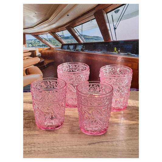 LeadingWare Paisley Acrylic DOF Glasses Set of 4, 13oz, BPA Free, Shatterproof, Pink