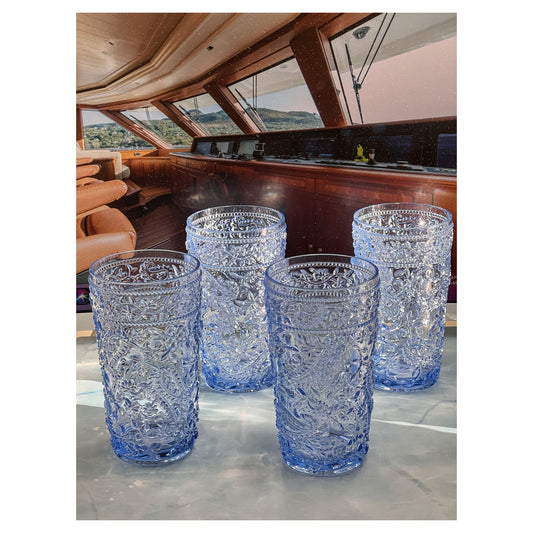LeadingWare Paisley Acrylic Highball Glasses Set of 4, 17oz, BPA Free, Shatterproof, Blue