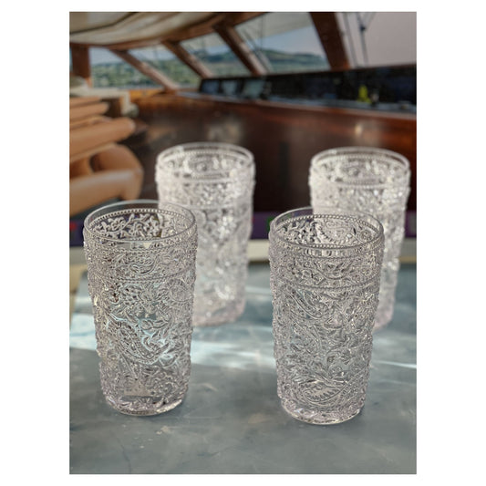 LeadingWare Paisley Acrylic Highball Glasses Set of 4, 17oz, BPA Free, Shatterproof, Clear