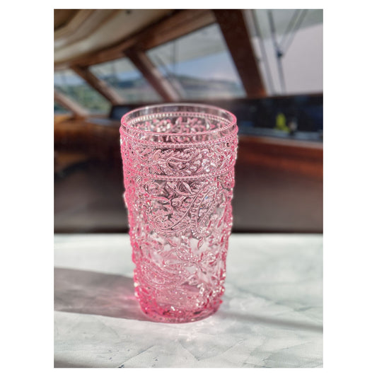 Paisley Acrylic Hi Ball Glasses Set of 4, 17oz, BPA-Free, Pink