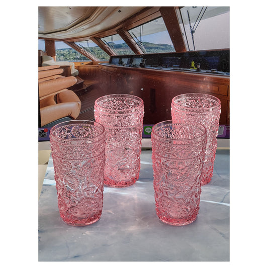 LeadingWare Paisley Acrylic Highball Glasses Set of 4, 17oz, BPA Free, Shatterproof, Pink