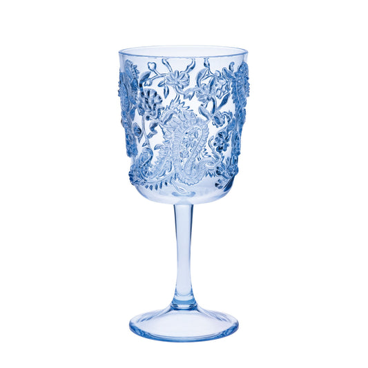 Paisley Acrylic Wine Glasses Set of 4, 13oz, BPA-Free, Blue
