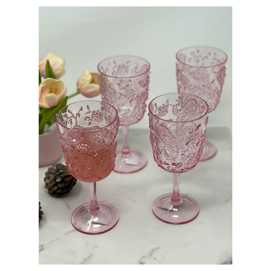 LeadingWare Paisley Acrylic Wine Glasses Set of 4, 13oz, Unbreakable, BPA Free, Pink