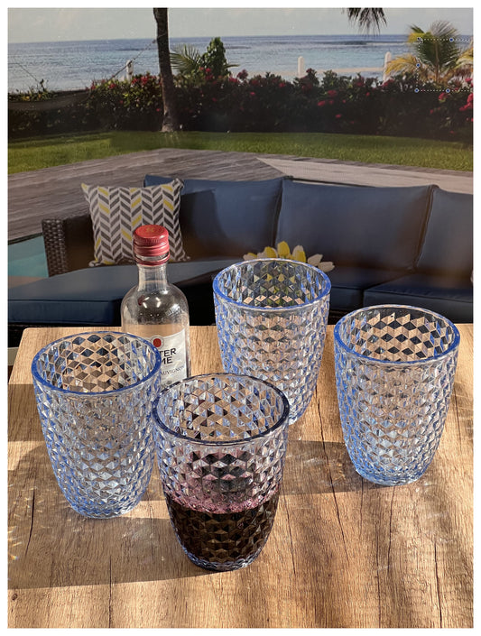LeadingWare Diamond Cut Acrylic Tumblers Set of 4, 12oz, BPA Free, Shatterproof, Blue