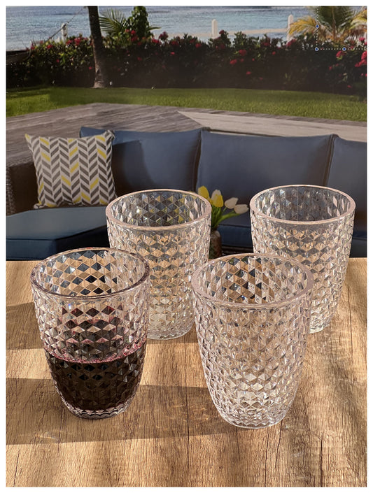 LeadingWare Diamond Cut Acrylic Tumblers Set of 4, 12oz, BPA Free, Shatterproof, Clear
