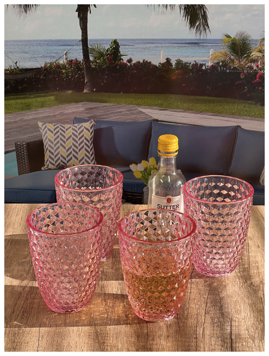 LeadingWare Diamond Cut Acrylic Tumblers Set of 4, 12oz, BPA Free, Shatterproof, Pink