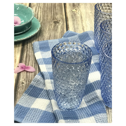 Diamond Cut Acrylic Drinking Glasses Set of 4, 19oz, BPA-Free, Blue