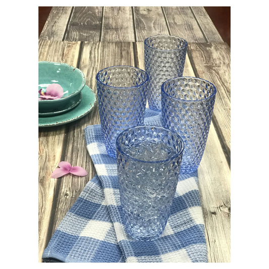 LeadingWare Diamond Cut Acrylic Tumblers Set of 4, 19oz, BPA Free, Shatterproof, Blue