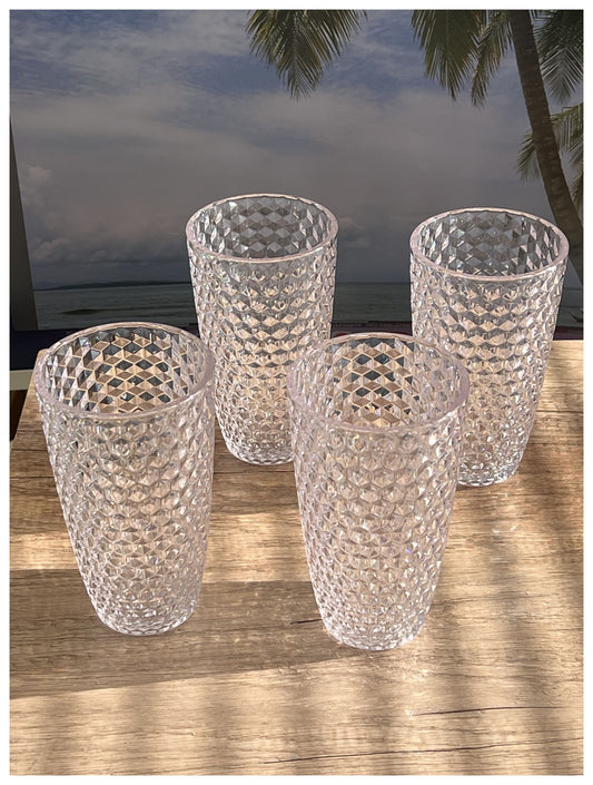 LeadingWare Diamond Cut Acrylic Tumblers Set of 4, 19oz, BPA Free, Shatterproof, Clear